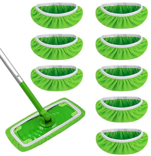 YUZHEDM 8 Piezas Reutilizables Microfibra Repuesto Mopa 25 cm * 11,5 cm Recambio Mopa Fundas Verde Superabosrbente Almohadillas Fregona Uso Húmedo y Seco Lavables Para limpiar Suelos Duros de Madera