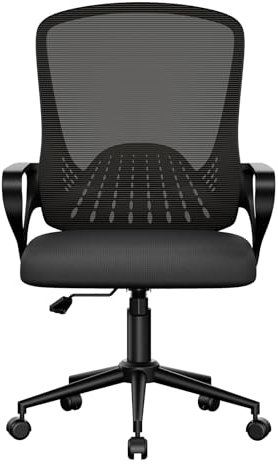 naspaluro Sedia da Ufficio Ergonomica, Braccioli Fissi, Poltrona Ufficio Supporto Lombare Unico, Cuscino Imbottito, Sedia da Ufficio Regolabile in Altezza, Per Casa Ufficio, Studio, Nero