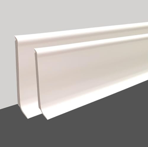 MadeInNature Battiscopa in PVC bianco robusto altezza 8 cm o 10 cm, battiscopa in plastica di lunghezza 2 metri, battiscopa in vinile spesso (bianco, altezza 80 mm x lunghezza 12 metri)