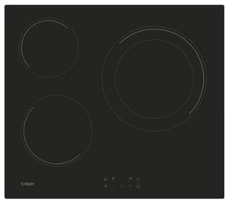 Candy CH63DCC Placa vitrocerámica 60 cm, 3 zonas de cocción, doble zona paellera de 30 cm, control táctil, 9 niveles de potencia, sistema de seguridad, color negro