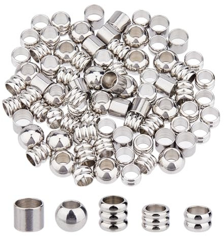 DICOSMETIC 80 Stück 5 Stile Antik Silber Europäische Perlen Mit Großem Loch Säulenperlen Aus Edelstahl Metall perlen Für Zöpfe Metallröhrenrunde Perlen Für Schmuckherstellung