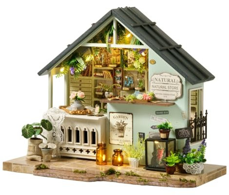 CUTEROOM DIY Miniatur-Puppenhaus aus Holz – Kreativer Miniaturhaus-Bausatz für Erwachsene, Perfekt als Heimdekoration（Grünes Pflanzenstudio）