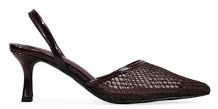 BOSANOVA Zapatos Destalonados de tacón para Mujer en Malla de Rejilla con Punta Fina y tacón Kitten de 6.5 cm. Cierre de Tira Trasera con elástico. Calzado para Mujer Marron 36