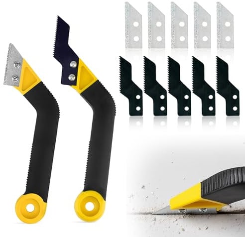 12 Pcs Grout Removal Tool, 2 Pcs Grout Scraper with 10 Pcs Replacement Pro Grouts Remover Tool Grouts Saw for Tile Floor Cleaning and Repair