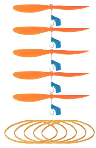 sourcing map Plastic Propeller, Propeller Props Blade with Rubber Band Hooks Helicopter Kit 5 Fold Resistant for STEM Activities Powered Airplanes DIY Science(Orange, Pack of 5)