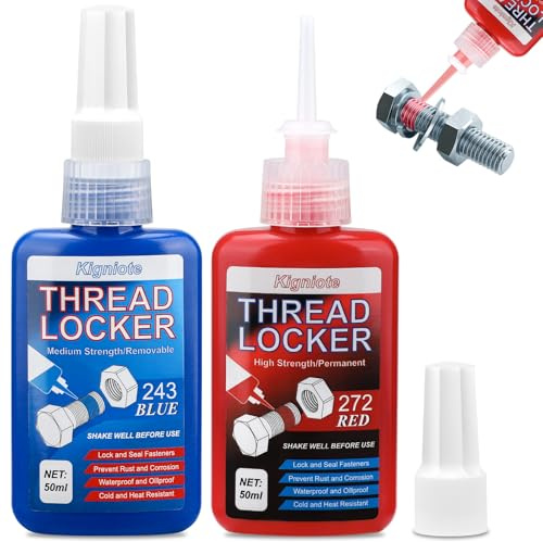 Threadlock - Filetage, bleu et rouge, 50 ml - Medium + 50 ml - Haute résistance - Pour écrous, boulons, fixations métalliques - Remplissage des espaces contre la perte et les fuites - Stable et