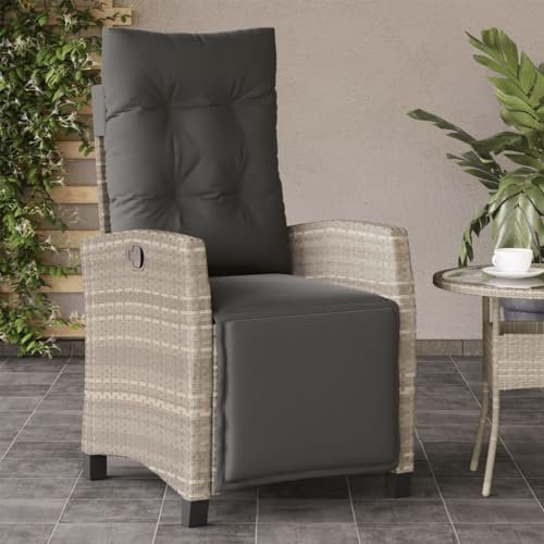 Genérico Fauteuil inclinable de jardin avec repose-pieds en rotin PE gris clair, wenjingqiES-365238