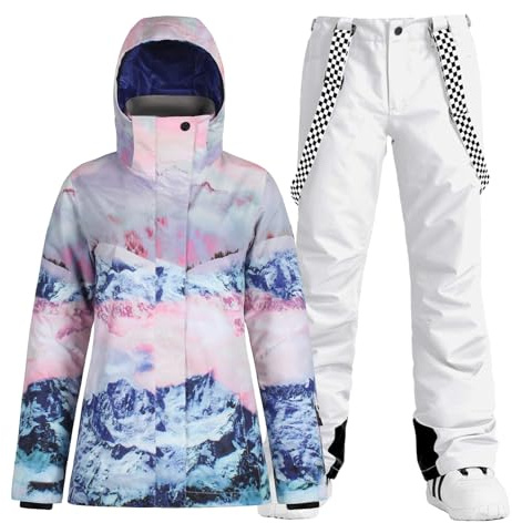 GSOU SNOW Skianzug Damen 2 Teilig, Skijacke und Skihose Set für Frauen - Wasserdicht Winddicht Atmungsaktiv Insoliert Warm mit Sturmkapuze