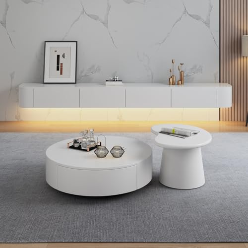 HYANXUE Schwebender TV-Ständer aus Massivholz, Hochglanz-TV-Schrank, schwebende Regale mit Tür, moderne Unterhaltungs-Medienkonsole, großer Stauraum, TV-Bank (Weiß + LED, 200 cm)