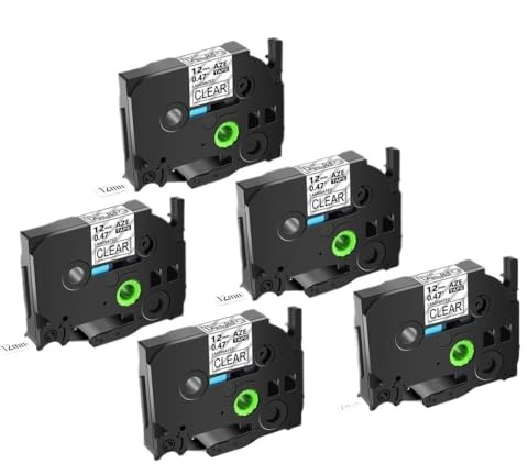 VMHPMLGV 12 mm schwarz auf weiße Standard -Laminat -Etikett -Bänder 5/10pk Kompatibel mit TZE 231 kompatibel mit PTH110 PTD210 Label -Druckern Universal Marketing Supplies(5PK Black on Clear)