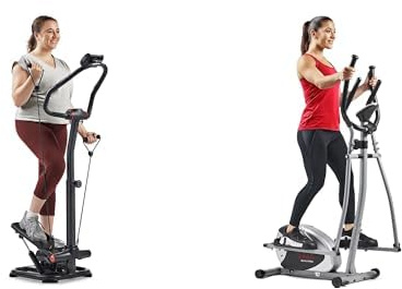 Sunny Health & Fitness Legacy Stepping Elliptical Machine, Total Body Cross Trainer + 2-in-1 Power Stepper with Resistant Bands & Handlebar, Low-Impact, Height Adjustable, 150 KG Max