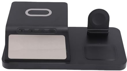 XUMIUZIY Multifunktionaler Wecker mit kabellosem Ladegerät für Schlafzimmer, 15 W Schnellladestation mit Smart Clock für Smartphone, Uhr und Ohrhörer, Ladestation für DREI Geräte