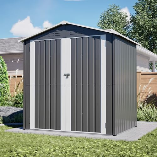 Jaxilyn Metall Gerätehaus Gerätehaus mit Pultdach,Gartenhaus Geräteschuppen Garten Schuppen Inkl. Metallfundament (ohne Boden), Geräteschrank für Garten (Grau, S)