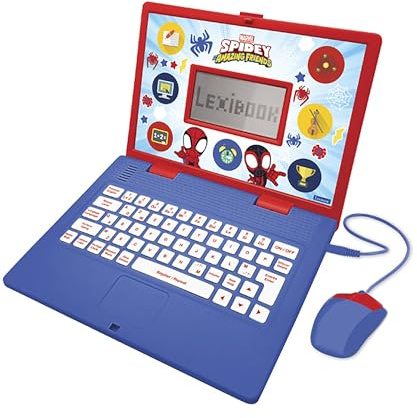 Lexibook, Spidey and his Amazing Friends, Educational Laptop French/English, Toy for Children, 170 Activities to Learn, Play Games and Music, Large Screen, Red/Blue, JC599SPi1LXB