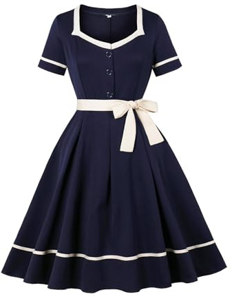 Foweknow Cocktailkleid Damen Rockabilly Kariert Partykleid Damen 50Er Jahre Kleider Vintage Festlich Abendkleid V-Ausschnitt 3/4-Ärmel A-Linie Wickelkleid Petticoat Elegant Ballkleider