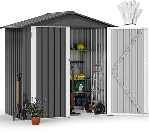 DWVO Metall Gerätehaus 6x4 Fuß (ca. 171x98x184 cm), wasserdichter Gartenschuppen mit abschließbarer Tür & Belüftung, Stabiler Werkzeugschuppen für Fahrräder, Rasenmäher & Gartengeräte –Dunkelgrau
