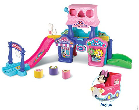VTech - Tut Tut Bolides Disney, La Boutique des Délices de Minnie avec Magi-Camion des Délices de Minnie Mouse, Circuit Voitures, 3 Zones Magiques, Cadeau Enfant de 1 an à 5 Ans - Contenu en Français