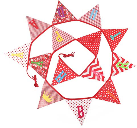 G2PLUS Happy Birthday Girlande Rot, 3.3M Stoff Geburtstag Girlande, Wiederverwendbar Happy Birthday Wimpelkette, Beidseitige Geburtstag Wimpelkette für Kind, Erwachsene