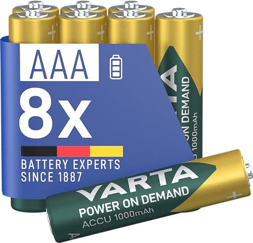 VARTA Piles AAA, rechargeables, lot de 8, Power on Demand, 1000 mAh Ni-Mh, préchargées, prêtes à l'emploi
