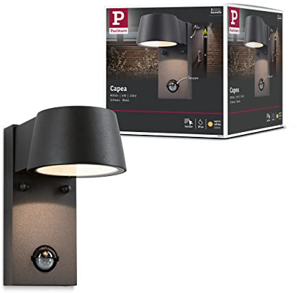 Paulmann 94453 LED Außenleuchte Außenwandleuchte Capea mit Bewegungsmelder IP44 incl. 1x6 Watt Außenbeleuchtung Schwarz Außenlampe Aluminium 3000 K