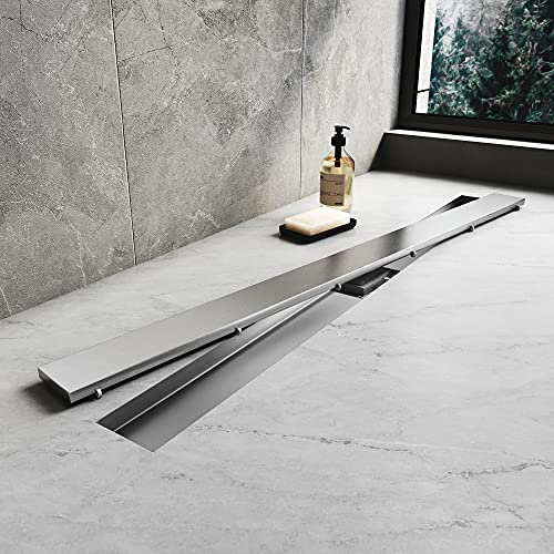 SONNI Canaleta de Ducha de Acero Inoxidable 50cm,2 en 1 Conjunto Completo de Desagüe de Ducha con Accesorio de Piso,Doble Cara,con Tope de Olor y Tamiz de Pelo