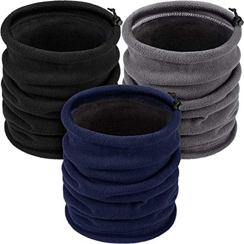 HICARER Winter Vlies Halswärmer 3 Stücke Doppellagige Thermo Hals Gamasche Dicker Multifunktion Schal (Schwarz, Blau, Grau)
