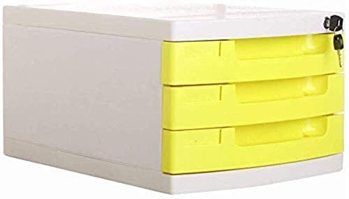 GJSN Aktenregal, Aktenschrank Flaches Aktenregal, Aktenschrankschlüsselsperre 3 Schubladen Data Office Aufbewahrungsbox Dateien Für Aktenschrank,Gelb