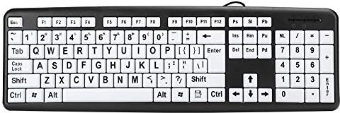 Large Print Computer Keyboard, Wired Old People Keyboard, Visually Impaired Keyboard, High Contrast Keys with Black and White, for Seniors, Visually Impaired and Those Just Learning to Type(black)