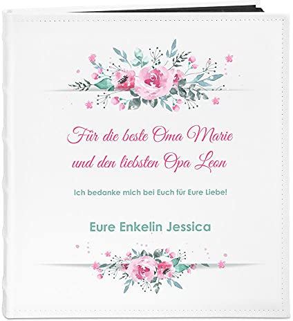 Maverton Fotoalbum zum Selbstgestalten mit Aufdruck - für 240 Fotos 10x15-60 schwarze Seiten - Größe 33x30cm - Weiß - personalisierte Geschenke zum Hochzeitstag zur Hochzeit