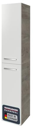 FACKELMANN Hochschrank B.Style/hochwertiger Badschrank mit gedämpften Scharnieren/Maße (B x H x T): ca. 30 x 162 x 31,6 cm/Türanschlag Rechts/Korpus: Grau/Front: Weiß