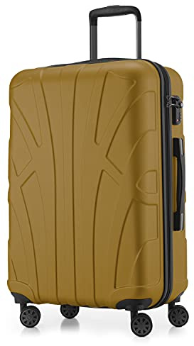 SUITLINE - Mittelgroßer Hartschalenkoffer, TSA, 4 Rollen, Koffer, Trolley, Rollkoffer, Reisekoffer, Volumenerweiterung, 65 cm, 74 Liter, Herbstgold