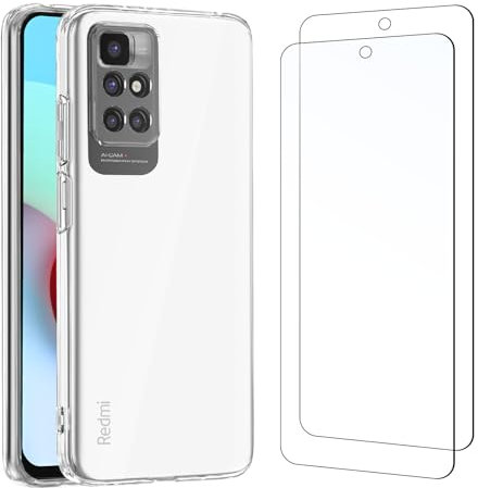 NEW'C Hülle für Xiaomi Redmi 10 Ultra Transparent Silikon Weiches TPU Gel und 2 × Panzer Schutz Glas für Xiaomi Redmi 10 - Anti Scratch