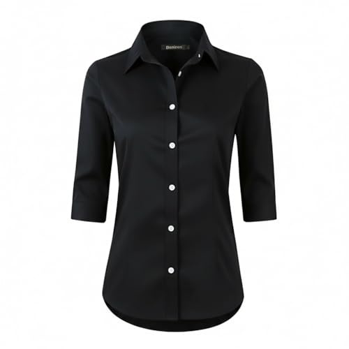 Benibos Women's 3/4 Sleeve Formal Work Wear White Button Down Shirt