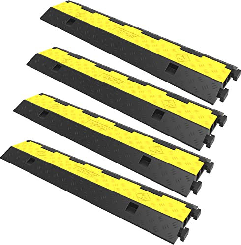 VEVOR Rampe de Protection Câble Lot de 4 à 2 Canaux Passage de Câble au Sol Caoutchouc PVC Passe Câble Ralentisseur Modulaire 4989 kg pour Maison Bureau Terrains de Jeux 101x24,5x5 cm Noir/Jaune