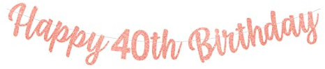 bng-bng 40th Birthday Banner Happy 40th Birthday Bunting Rose Gold Glitter Large Hanging Letter Banner for Women Lady Age 40 Anniversary Party Decorations Photo Backdrop