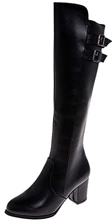 Scarponcini Comodi Tacco con fibbia Cintura spessa Cavaliere solido Colore Stivali al ginocchio da donna Stivali Stivali da donna alla moda Stivali Bassi Da