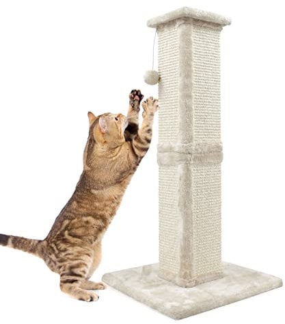 SONGWAY Arbre à Chat Haut avec Balle - Poteau Griffoir pour Chat en Sisal 40×40×81cm, Beige