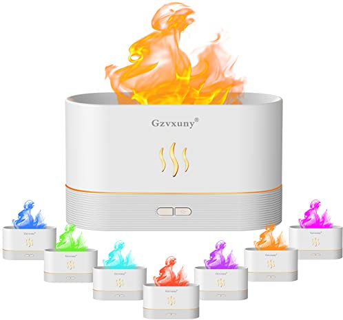 Gzvxuny Flame Essential Oil Diffuser, Upgrade 7 Colour Lights Aromatherapy Diffuser, Super Quiet Air Humidifier, Electric Aroma Diffuser, Waterless Auto-Off for Home Office Room, White