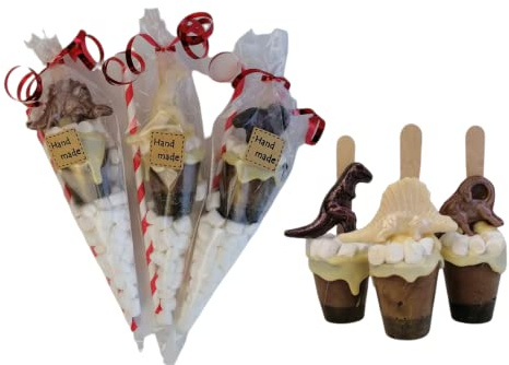 Dinosaur Cone Handmade Gift Set of 3 Hot Chocolate Stirrers Spoons Stick for Chocolate Lovers
