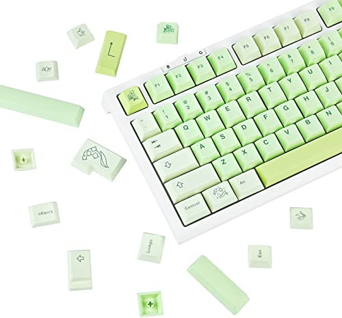 144 Keys Green Keycaps, Dye-Sub PBT Keycaps Set, Cherry Profile Keycaps 60 Percent, Natural Paradise Theme Cherry Mx Keycaps for Mechanical Gaming Keyboard (Zoo and Botanical)