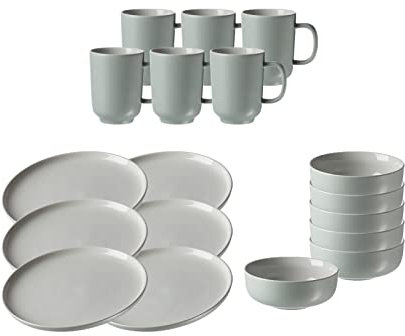 Ritzenhoff & Breker Jasper Frühstücks-Service für 6 Personen, Mint, Kaffeebecher 285 ml, Müslischale ø 14 cm, Frühstücksteller ø 19 cm, Geschirr-Set mit Soft-Touch-Haptik & farbiger Matt-Glasur