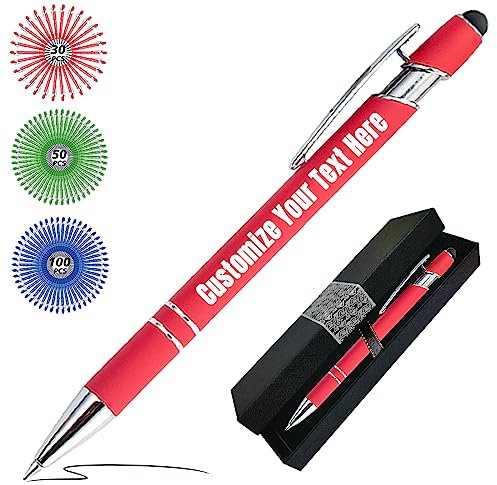 Zkgiftsdz Kugelschreiber Personalisiert mit Gravur Personalisierte Kulis Stift mit Namen Logo Wunschtext-Von 1 bis 500 Stück Schwarz
