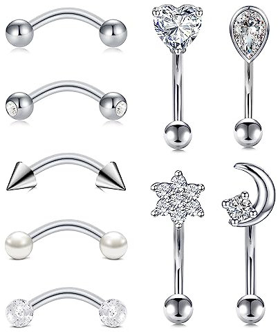 LAURITAMI Augenbrauen Piercing Banane 8mm Edelstahl 1.2mm Curved Barbell Rook Helix Tragus Cartilage Ohr Piercing