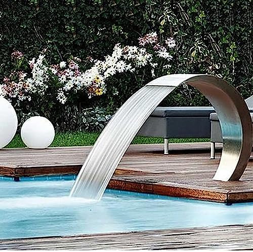 ALSUP Fuente de Piscina, Cascada Fuente Rectangular de Acero Inoxidable Plata para Piscinas Enterradas Cascadas Exteriores,65x30cm