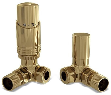 UK Radiators Polished Brass Thermostatic Radiator Valve 10mm Corner Lockshield Valve in Polished Brass Color and Polished Finish - Classy and Modern Design 1/2 x 10mm Corner Radiator Valve
