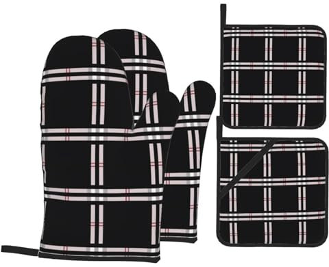 Pameencos Plaid Baking Quartett – Küchen-Backset mit Ofenhandschuhen, hitzebeständige Ofenhandschuhe