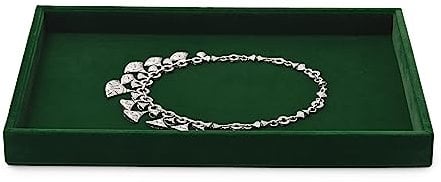 Papten Stackable Jewellery Flat Tray Velvet Jewellery Organiser Tray for Ring Earring Necklace Pendants Bracelet Sunglasses Watch Suitable for drawers(Green)