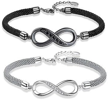 Vxddy Paare Armbänder Unendliche Liebe Symbol Versprechen Einstellbare Armband für ihn und sie Paar Schmuck Sterling Silber Hochzeit Geschenk