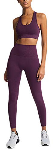Generisch Damen Sport Set Trainingsanzug BH + Leggings Sport Set Fitness Gym Yoga Tanzen Racerback Sportanzug Outfit Jogginganzug Freizeitanzug Sportswear