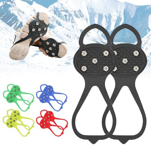 Universelle rutschfeste Greifer-Spikes, Spikes für Schuhe Winter, Schneeketten für Schuhe, Schuhspikes Schnee und EIS, zum Wandern, Bergsteigen, Spazierengehen (Schwarz, Erwachsener)